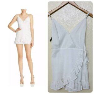 Sunset & Spring Ruffle Faux Wrap Romper SMALL White Spaghetti Strap V Neck